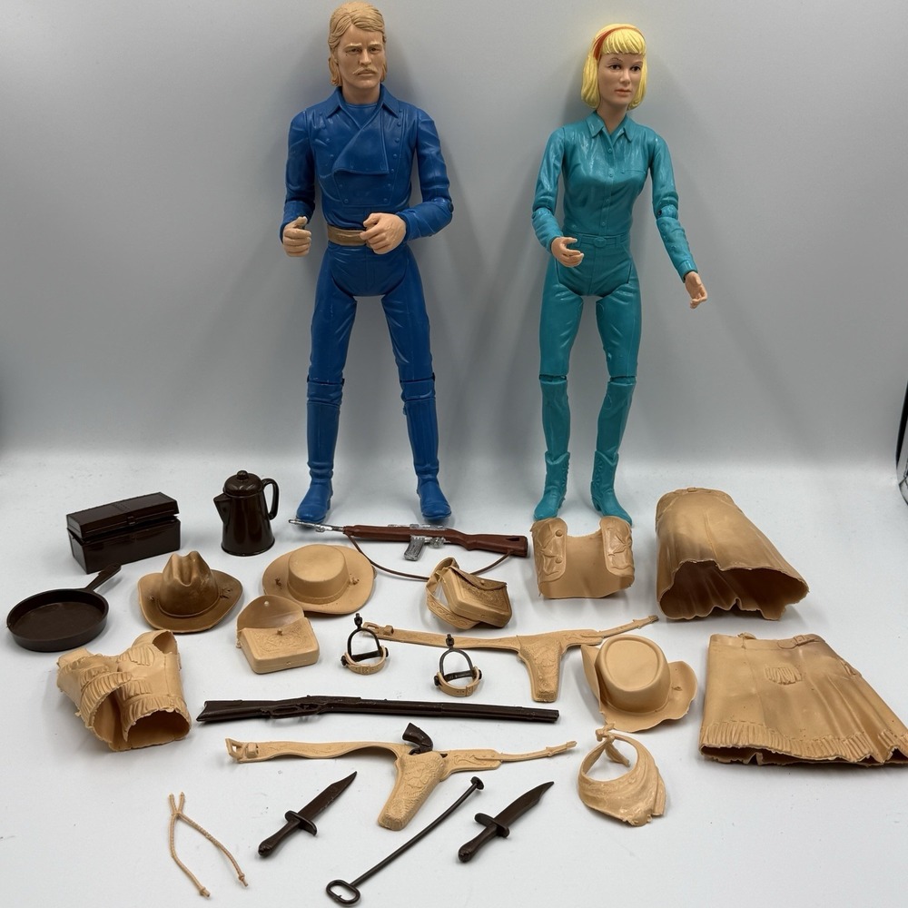 Vintage Marx Toys Jane West Johnny West Action Figures Box Accessories Lot